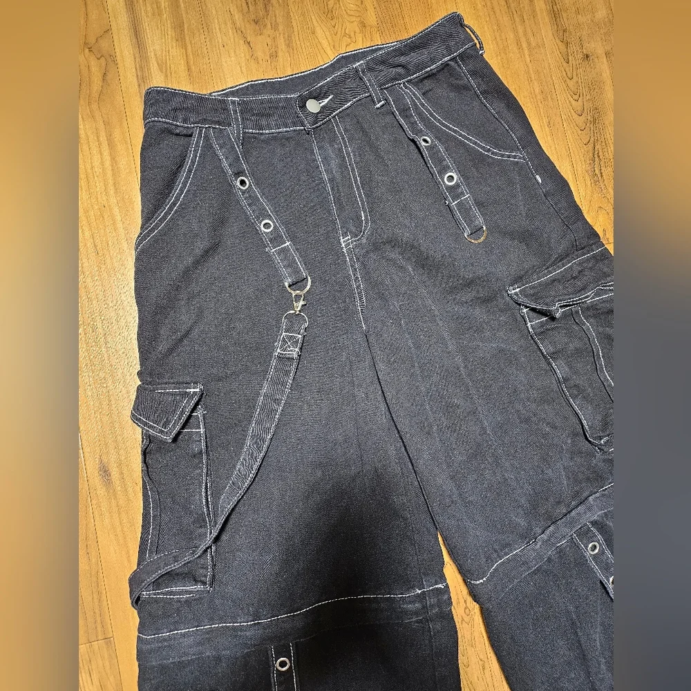 Black Cargo Pants with White Stitching - Picture 4 of 14